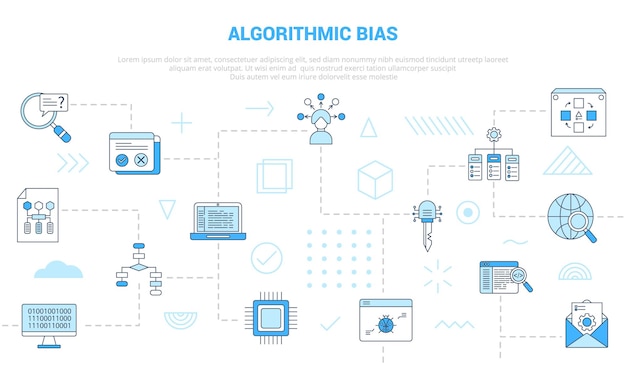 Algorithmic bias concept with icon set template banner with modern blue color style