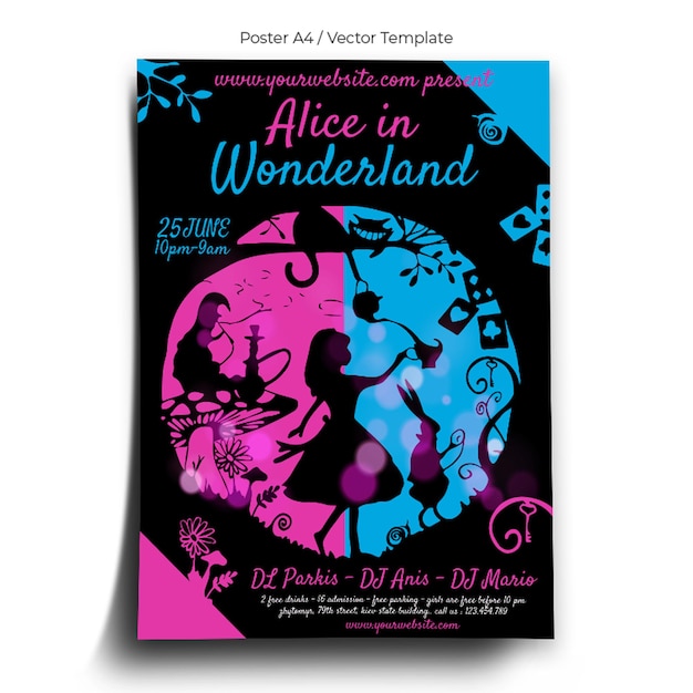 Vector alice in wonderland poster template