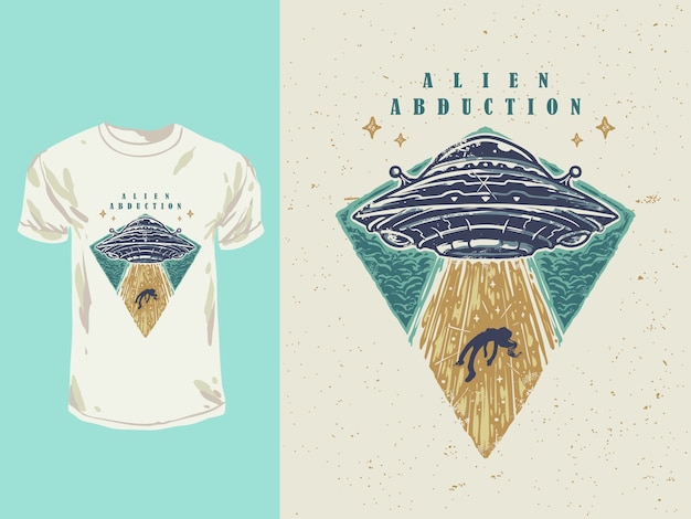 Vector alien abduction with a vintage style hand drawn illustration