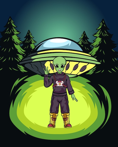 Alien Arrived on Earth Illustration