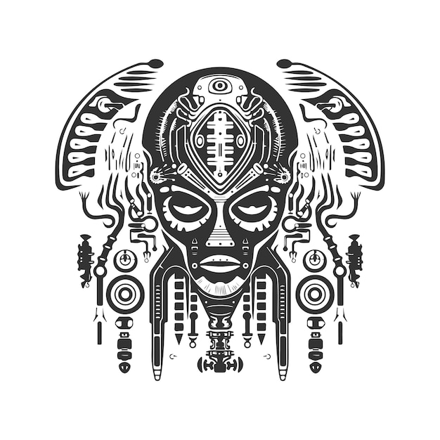 Вектор Инопланетный артефакт винтажный логотип линия искусства концепция черно-белый цвет рисованной иллюстрации
