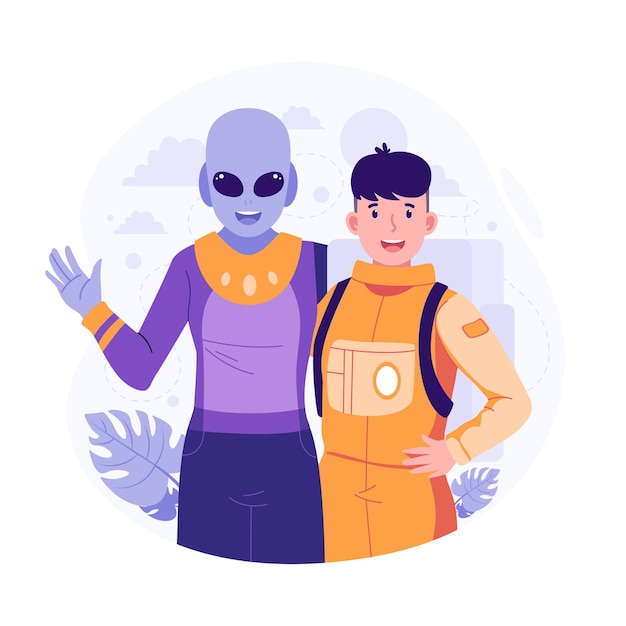 Alien and astronaut flat illustration