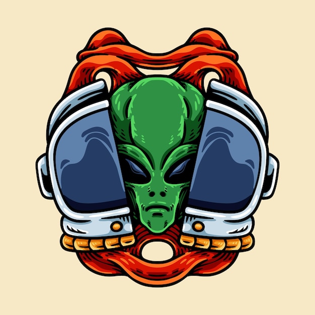 Vector alien and astronaut helmet mascot