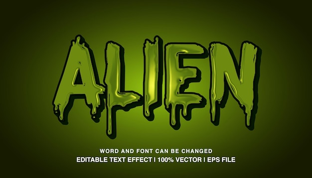 Alien bewerkbaar teksteffect sjabloon 3d vet kleverig groen slijm textuur cartoon stijl lettertype