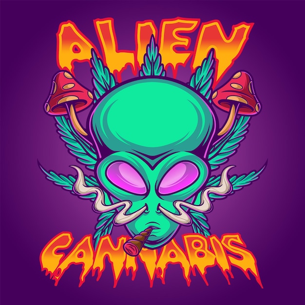 Шаблон логотипа alien cannabis mascot