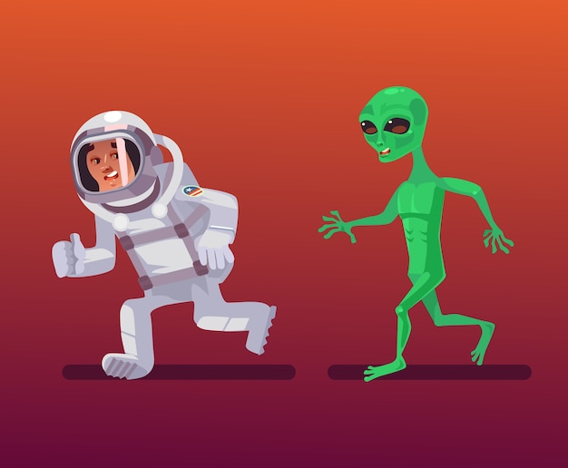 Alien character chasing astronaut.