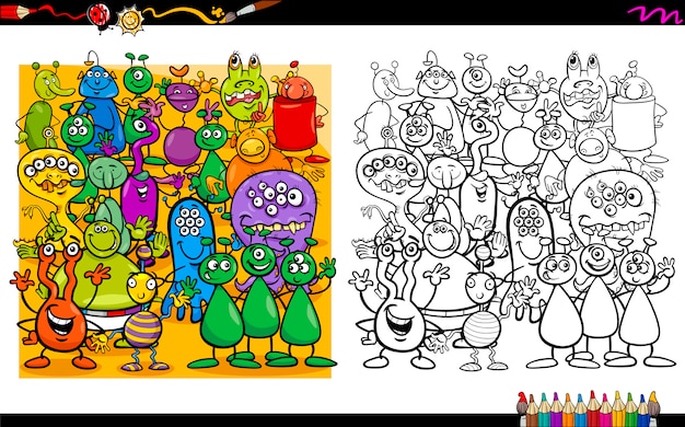 Vector alien characters coloring book
