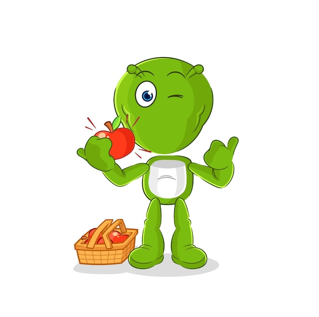 Alien eating an apple illustration character vector