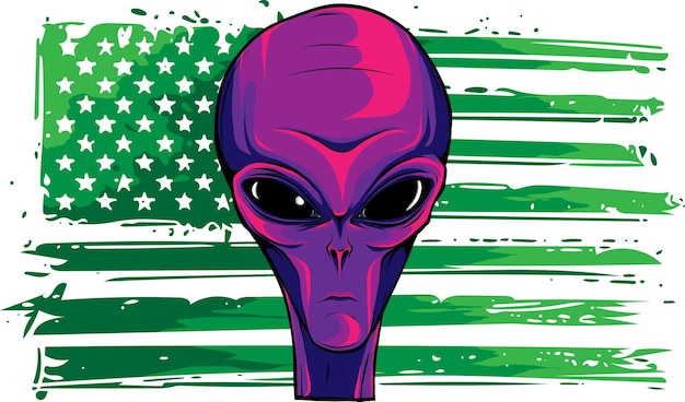 Vector alien extraterrestrial green face with american flag