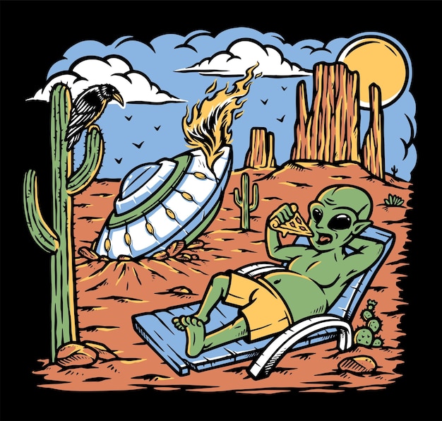 Alien gestrand in de woestijn illustratie