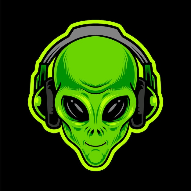 alien green head with headphones.