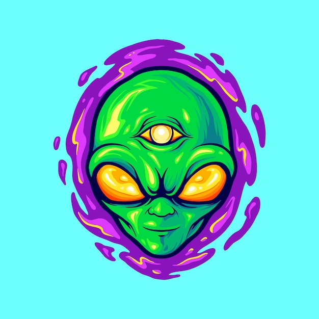 Alien head mascot monster illustrazioni per il tuo lavoro logo merchandise linea di abbigliamento, adesivi e poster, biglietti di auguri che pubblicizzano azienda o marchi