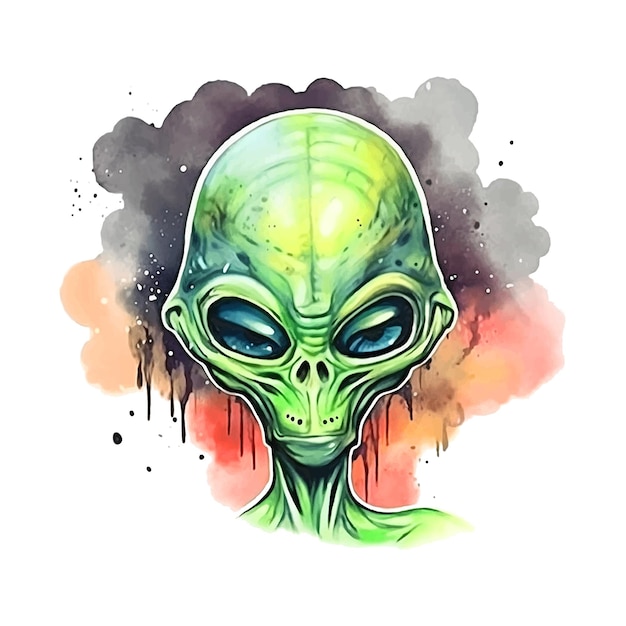 Alien head watercolor paint ilustration