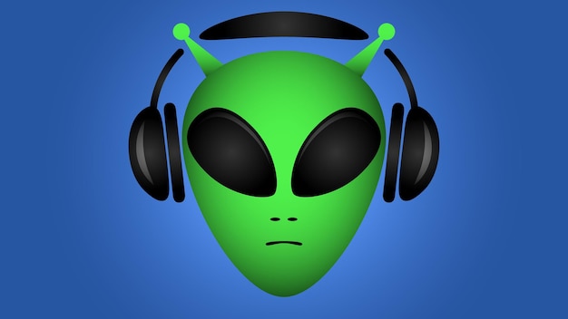 Vector alien head with a dj headphones