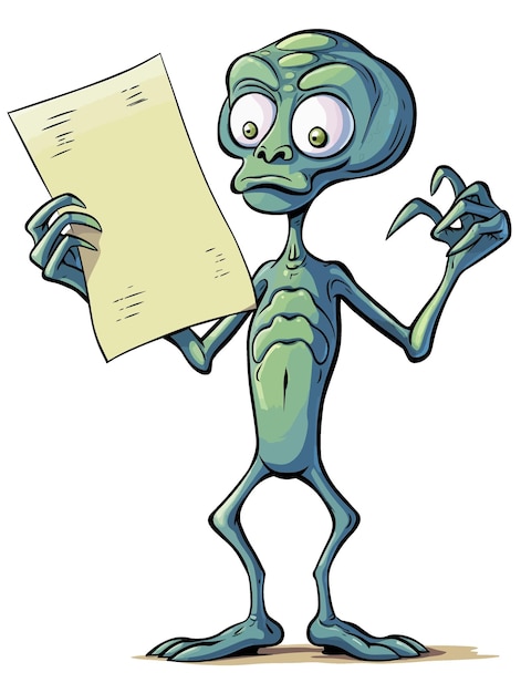 Alien holding a blank piece of paper