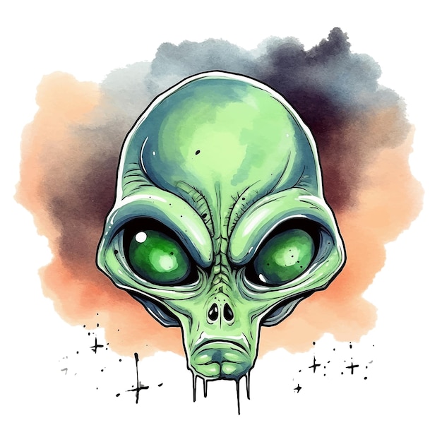Alien hoofd aquarel verf ilustratie