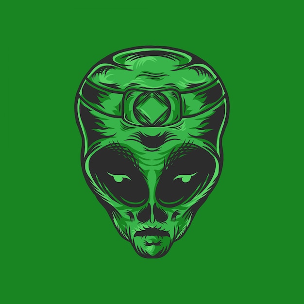 Vector alien hoofd met hand getrokken illustratie