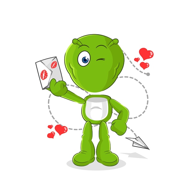 Alien houd liefdesbrief illustratie karakter vector