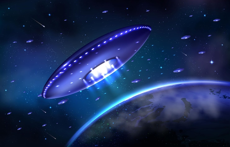 Vector alien invasion on earth with ufo mothership