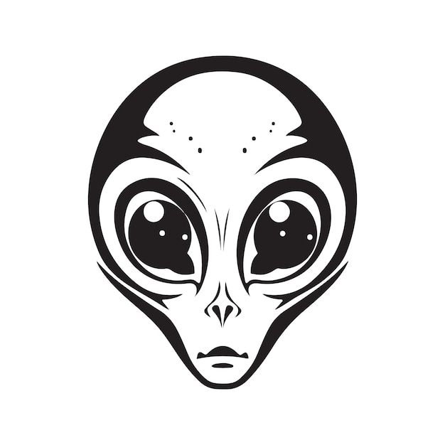 Концепция логотипа пришельца черно-белый цвет рисованной иллюстрации