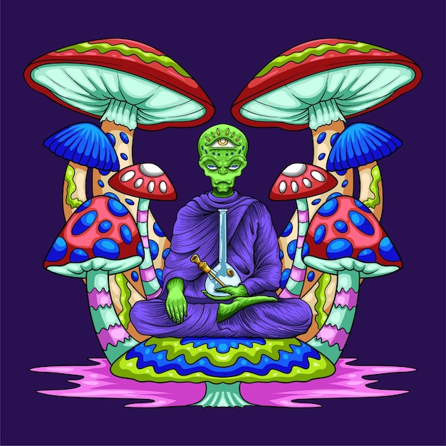 Alien meditation chill on mushroom tree