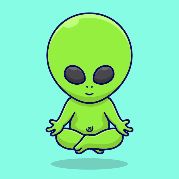 Alien Meditation Yoga Cartoon Vector Icon Illustration