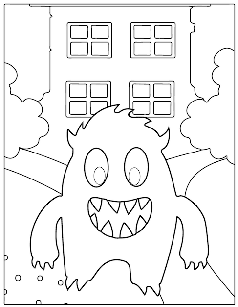 Alien monster coloring book page outline cartoon