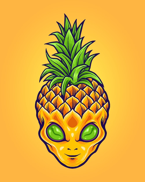 Alien pineapple mascot logo summer