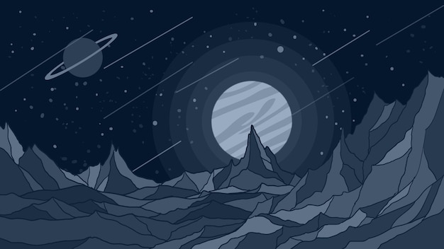 Vector alien planet surface landscape background