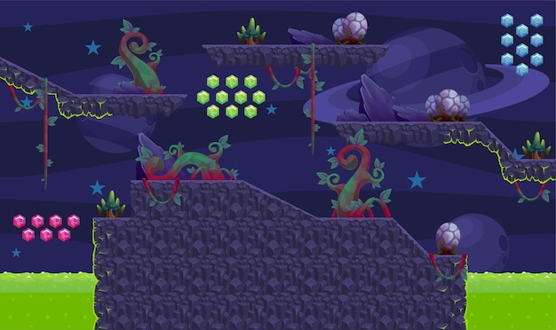 Vector alien planet video game tile set