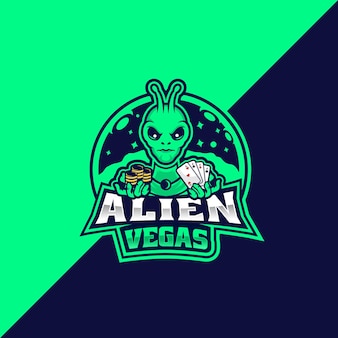 Esport e logo della mascotte della carta da gioco aliena