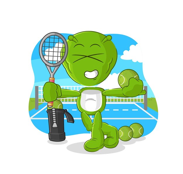 Premium Vector | Alien plays tennis illustration character vector