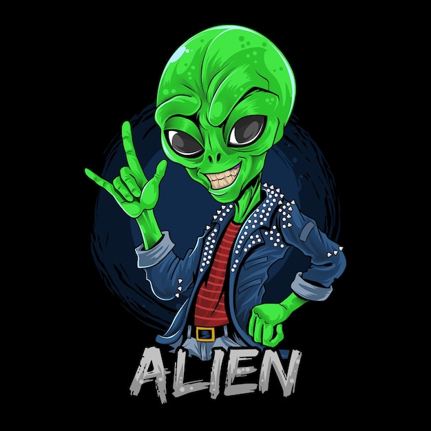 Vector alien rocker wearing spiked jacket