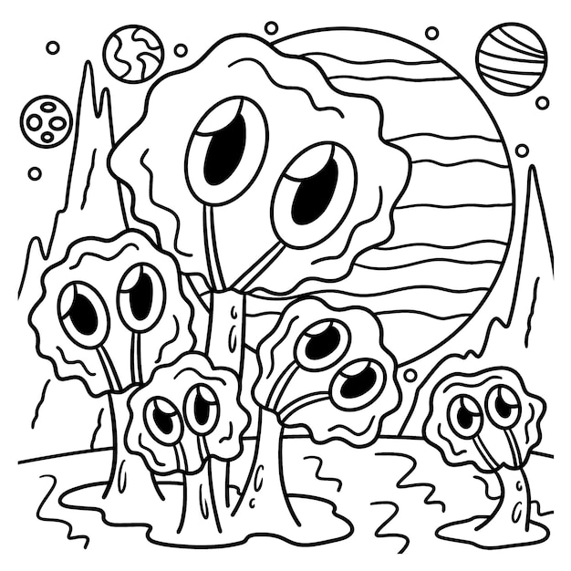 Alien in space coloring page for kids