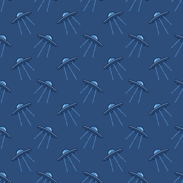 Alien Spaceship vector concept blue modern seamless pattern