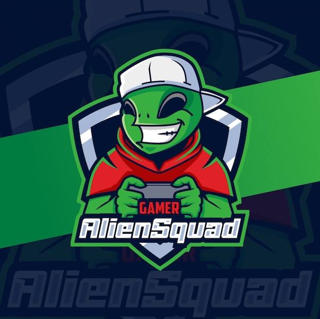 Alien squad gamer mascotte esport logo design