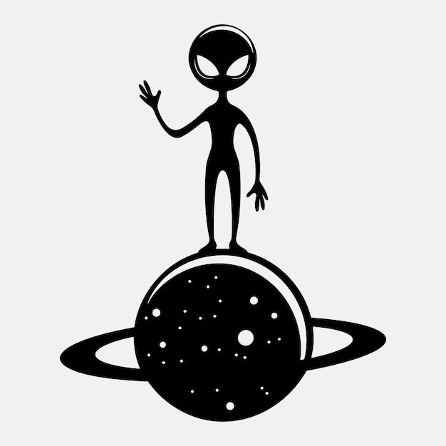 Vector an alien standing on a planet showing goodbye to us vector illustration