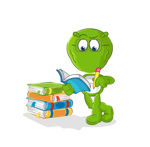 Alien studying mascot cartoon vector