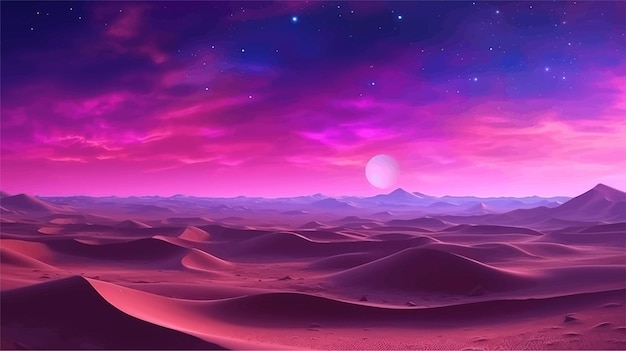 Vector alien sunset purple color desert and sky