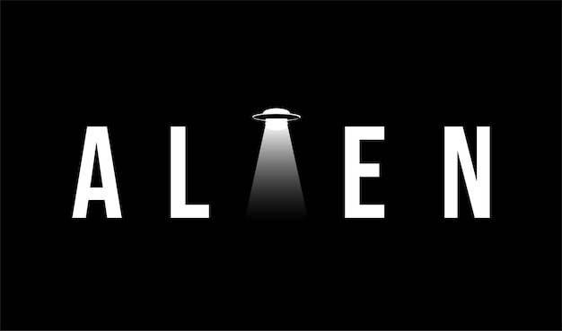 Alien text logo with ufo vector illustration