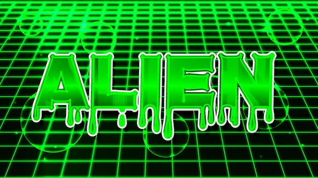 Alien text retro futuristic green neon light editable text effect style