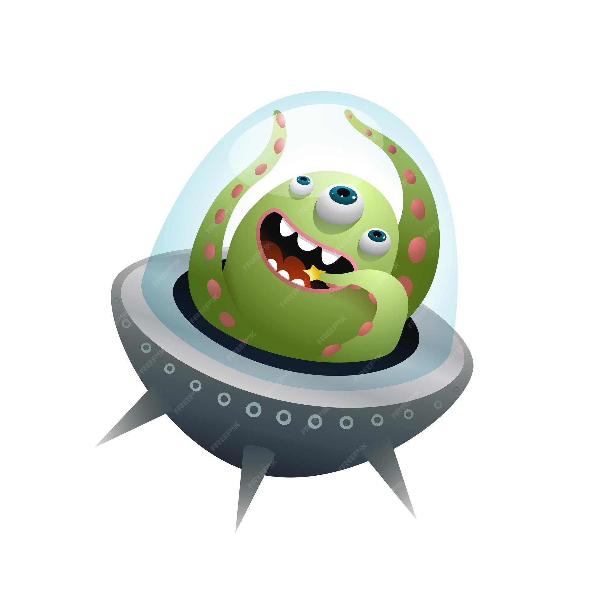 Premium Vector | Alien ufo cosmonaut in outer space funny cartoon kids  character little creature in outer space driving spacecraft kids clipart  isolated on white background vector in watercolor style