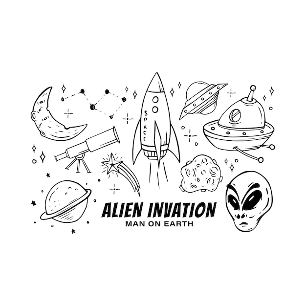 Alien ufo en ruimteschip element vector ontwerpconcept