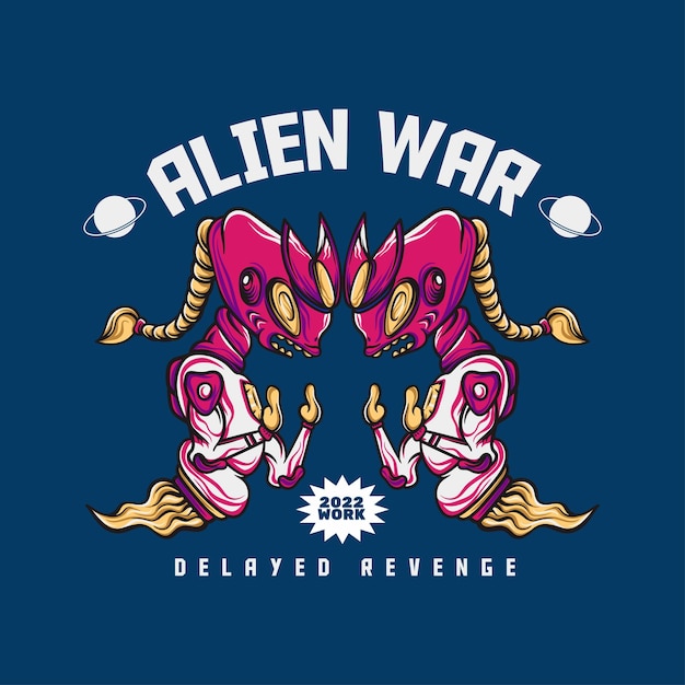 Alien war vector illustration for tshirt design