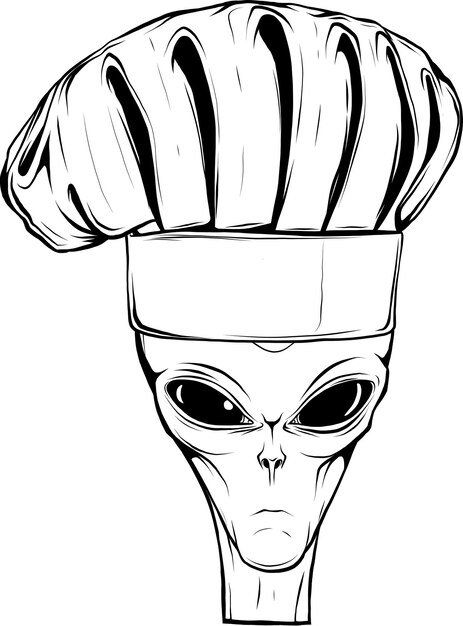 Vector alien wearing chef hat vector art illustration on isolated background