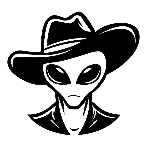 Alieno che indossa il cappello da cowboy iconico logo illustrazione vettoriale