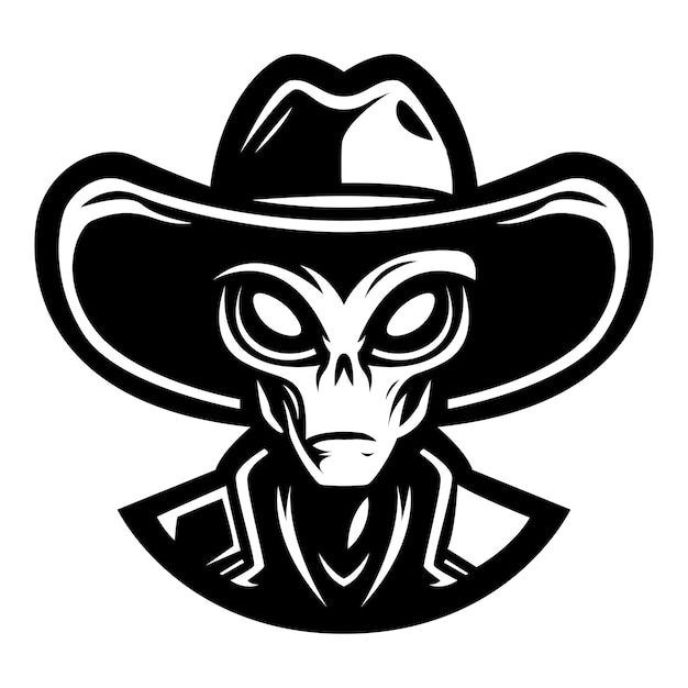 alien wearing cowboy hat iconic logo vector illustration