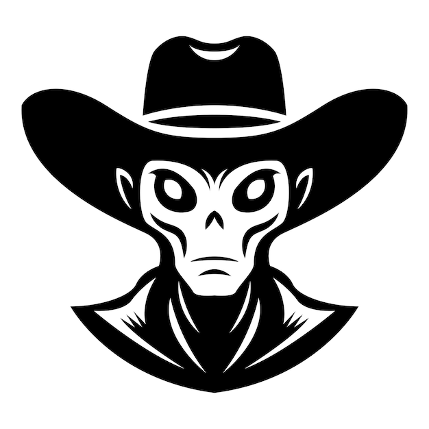 alien wearing cowboy hat iconic logo vector illustration