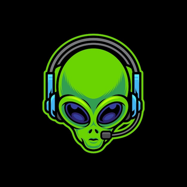 Alien Wearing Gaming Headset Vector Cartoon Art Illustration on Isolated Background