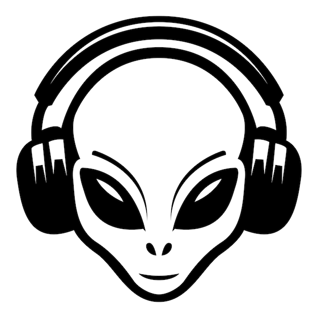 alien wearing headphones iconic logo vector illustration